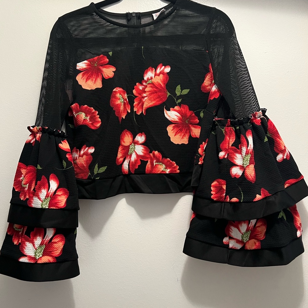 Chic Black Floral Women's Blouse